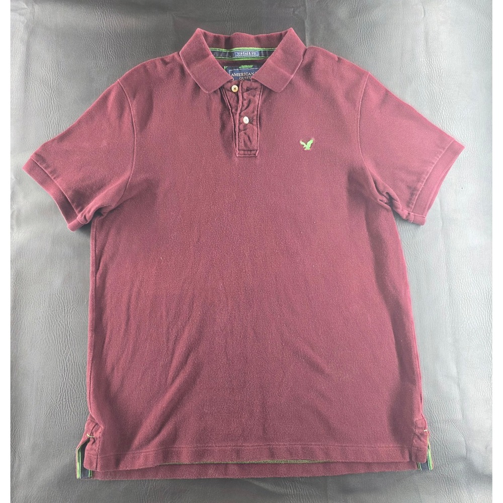 American Eagle Outfitters Mens XL Burgundy Maroon Vintage Fit Short Sleeve Polo